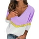 thumbnail image 1 of Camiseta con cuello en V de manga larga con estampado de cobertura suelta de costura de moda informal para mujer Fridja hkj3860, 1 of 5