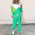 thumbnail image 2 of Yeaiivve Two Piece Outfits for Women Color Block Long Sleeve Crewneck Pullover Tops and Pants Jogger Sweatsuits Lounge Tracksuit Set with Pockets Mint Green XXL, 2 of 5