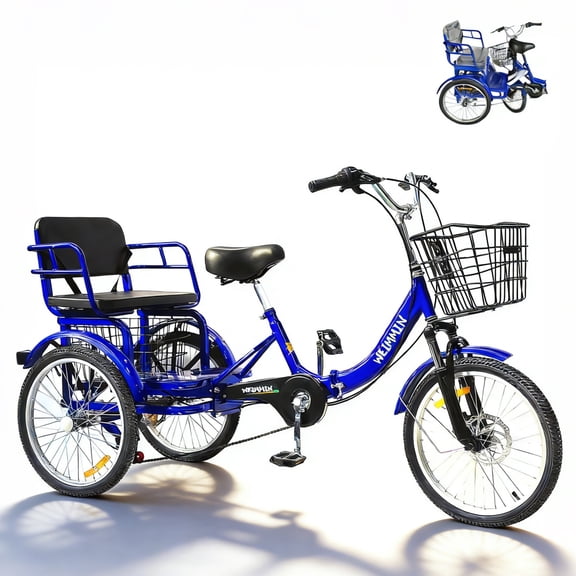 Adult Tricycle 1 Speed, 20 inch Folding Tricycle  Three Wheel Bike for Women/Men/Seniors Bicycle, Wheel Bike for Shopping/Children load 450Ib