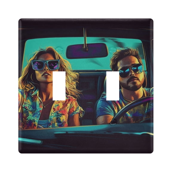 Dailycode Light Switch Plate Covers 2 Gang Wall Plate Plastics Outlet Covers for Kitchen Home Office Decor Summer Vibing Family Drive Car