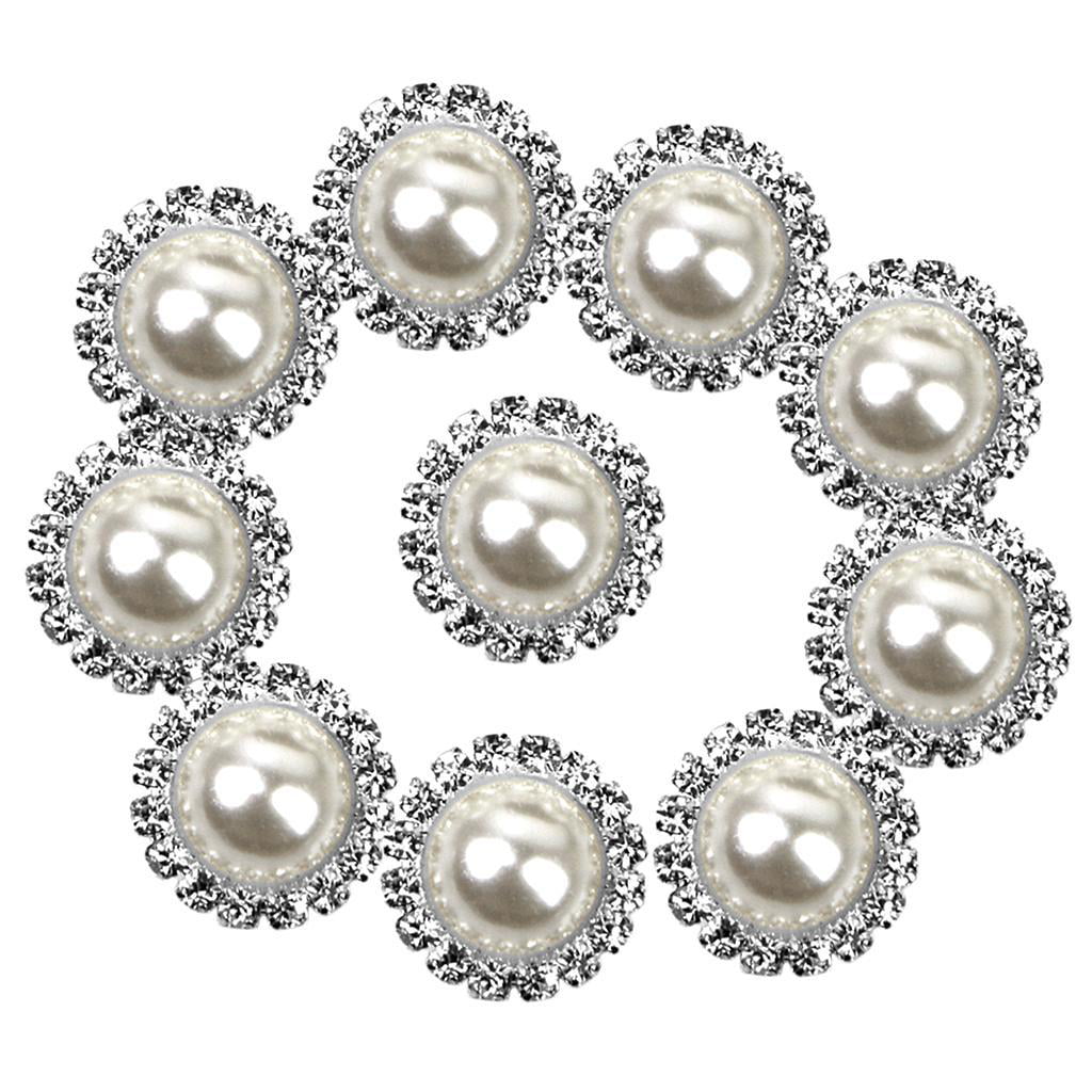 10x rhinestone diamante button oval Pearl Flat back Wedding embellishment DIY