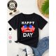 thumbnail image 1 of Kids' 100% Cotton T-Shirt - Happy Labor American Flag Print, Cute Cartoon Patriotic Design, Soft Breathable Fabric, Available for Boys & Girls Ages 3+ Perfect for School Events &, 1 of 6