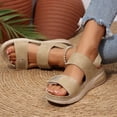 thumbnail image 2 of Rokment Womens Sparkly Rhinestones Ortho Walking Sandals with Arch Support Comfortable Fashion Casual Leather Memory Foam Platform Wedge Slingback Dressy Non Slip Work Summer Shoes Khaki Size 8, 2 of 7