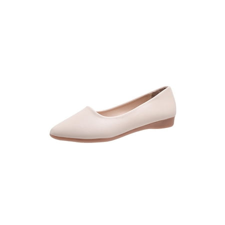

Lumento Women Dress Shoe Pointy Toe Flats Casual Flat Shoes Solid Color Pumps Wedding Comfort Slip On Beige 5.5