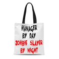 thumbnail image 1 of KDAGR Canvas Tote Bag Management Zombie Slayer Manager Half Loves Funny Hunter Reusable Handbag Shoulder Grocery Shopping Bags, 1 of 1
