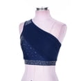 thumbnail image 4 of Eandarui Women Shiny Lyrical Dance Top One Shoulder Crop Top Lady Modern Contemporary Dancewear Navy Blue XXL, 4 of 6
