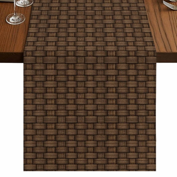 Table Runners 36 Inches Long Dress Scarves, Dark Brown Rattan Farmhouse Kitchen/Dining Table Runner, Short Coffee Tablerunners, Vintage Abstract Wicker Texture 13x36 Inch
