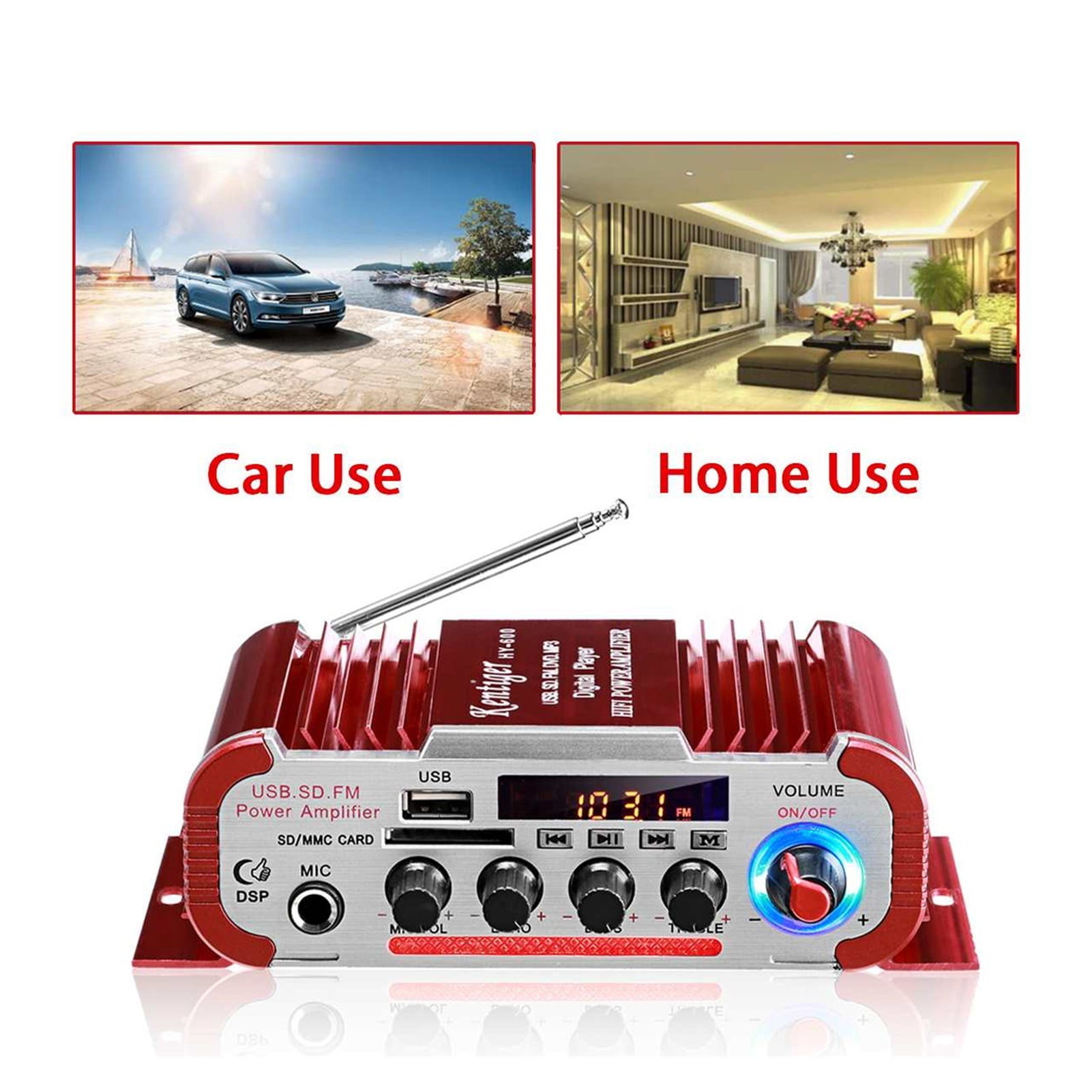 HY60 600W 2CHHifi Audio Home Digital Amplifiers Car Audio Bass Power Amplifier Mic FM USB SD Radio Subwoofer Speakers ,Powerful Sound Quality