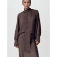 thumbnail image 5 of Women Tie Neck Blouse, Button Down Long Sleeve Bodysuits Top Professional Clothes Brown M, 5 of 8