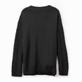 thumbnail image 4 of Sweaters for Women Knitted Knit Notch V Neck Cable Solid Color Puff Bubble Loose Long Sleeve Base Cozy Top, 4 of 9