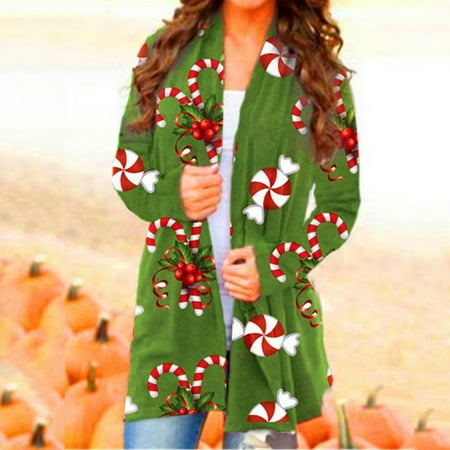 

jsaierl Christmas Cardigan for Women Open Front Long Sleeve Shirts Print Tops Lightweight Casual Fall Womens Fall Fashion 2022
