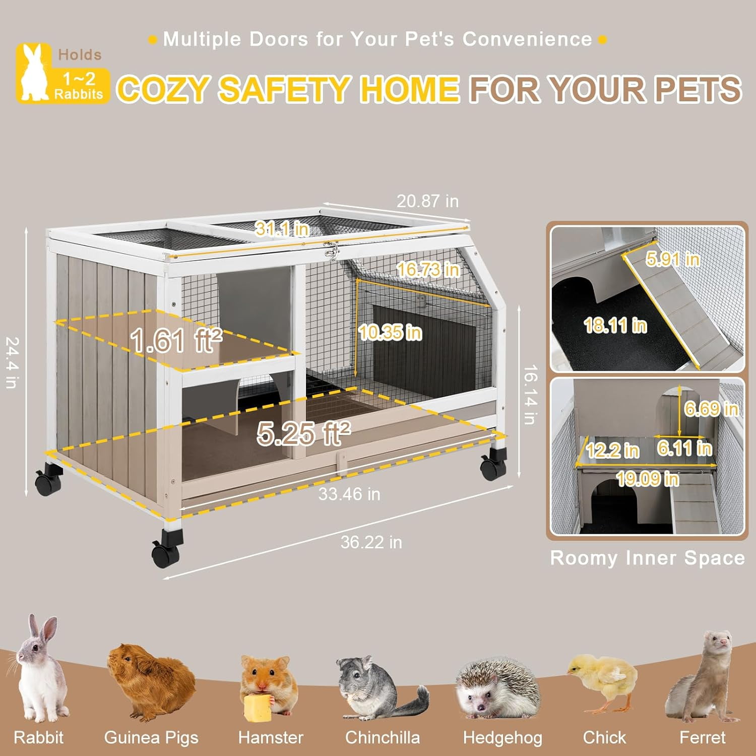 LEHOME Rabbit Hutch Indoor - Weatherproof, Multi-Level, Easy Assembly, Lockable, and Comfortable