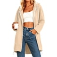 thumbnail image 2 of Thousandth Women's Long Hooded Zip Sweatshirt Coat Casual Side Slit Fleece Lined Mid Length Hoodie Jacket Winter Warm Loose Fit Outerwear, 2 of 7