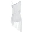 thumbnail image 2 of inlzdz Womens Latin Tango Dance Dress Asymmetrical Shoulder Tassel Ballroom Performance Bodysuit White L, 2 of 7