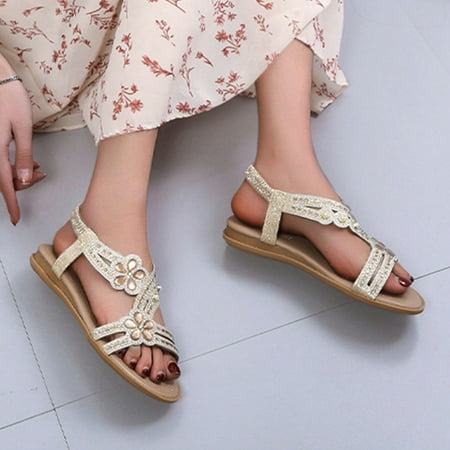 

Cathalem Heels Sandals Women Size 6 Fashion Spring Women Flat Style Rhinestone Toe Flower Sandals Non Slip Sandals for Women Gold 8.5