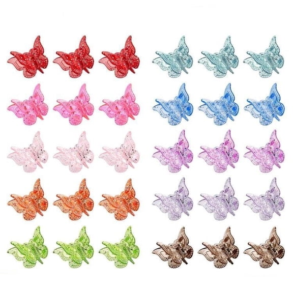 Set of 50 Glitter Mini Butterfly Hair Claw Clips, Sparkly Colorful Hair Accessories for Girls and Women - 90s Y2K Cute, Small, Tiny Clip in 10 Assorted Colors