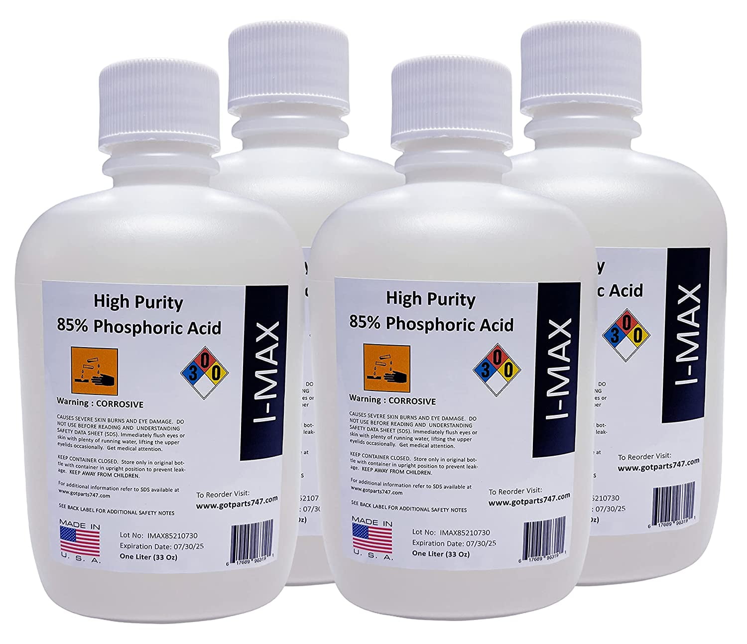 4 x 1000 ml (More Than One Gallon) 4 Liters Phosphoric Acid 85 Food Grade, Rust Remover, pH