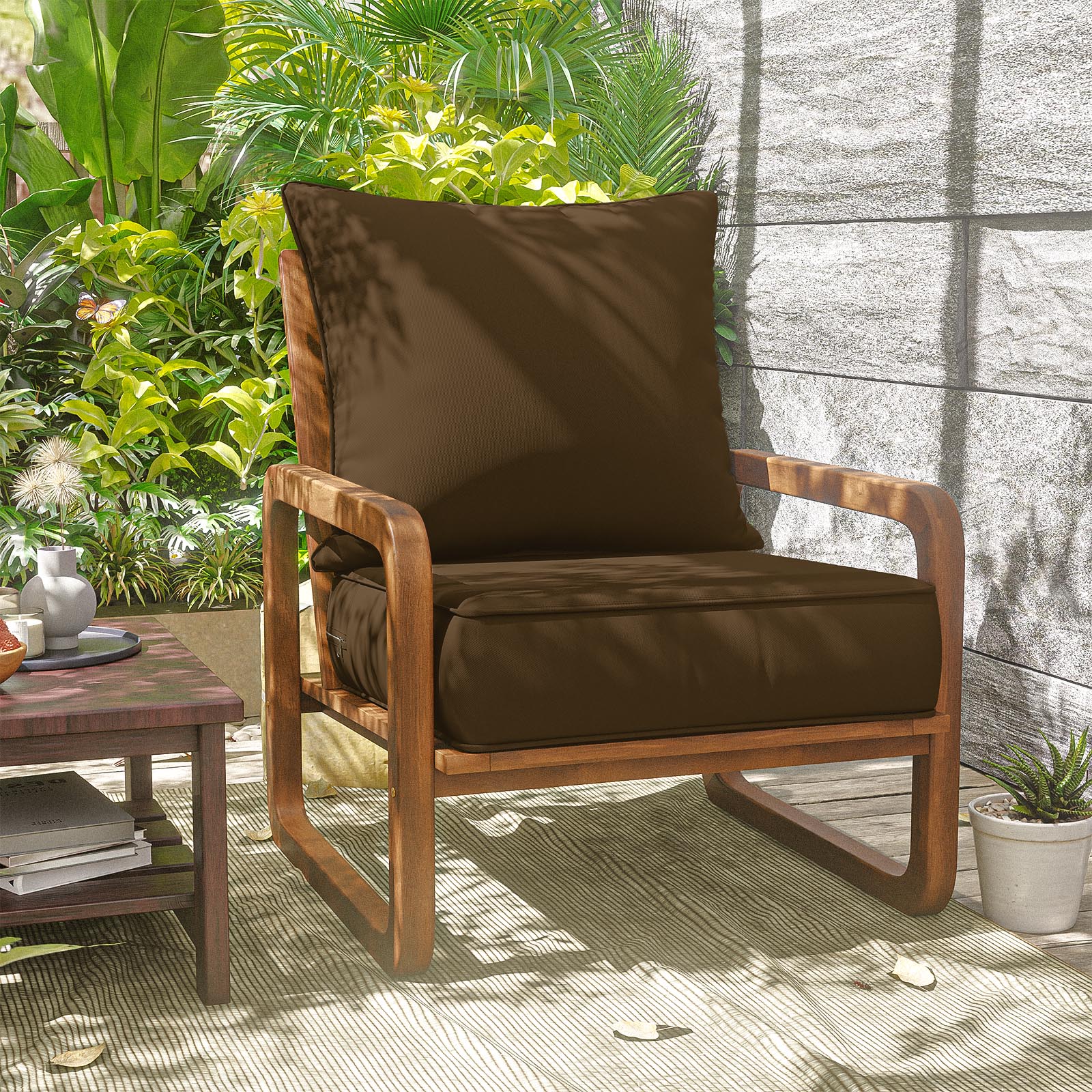 Snubbull Outdoor Deep Seat Cushion Set 24 X 24 X 6.5 inch Splash-Proof & Fadeness Patio Furniture Cushions，Removable Outdoor Couch Cushions with Hidden Zipper & Adjustment Staps, Chocolate
