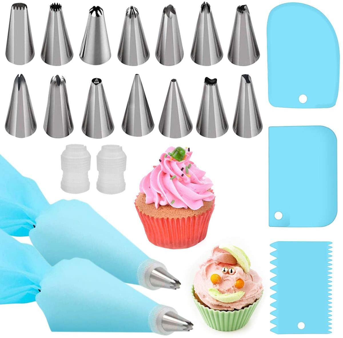14 Icing Piping Kit Nozzles Coupler Bag Reusable Pastry Cake Decorating Gift Set 