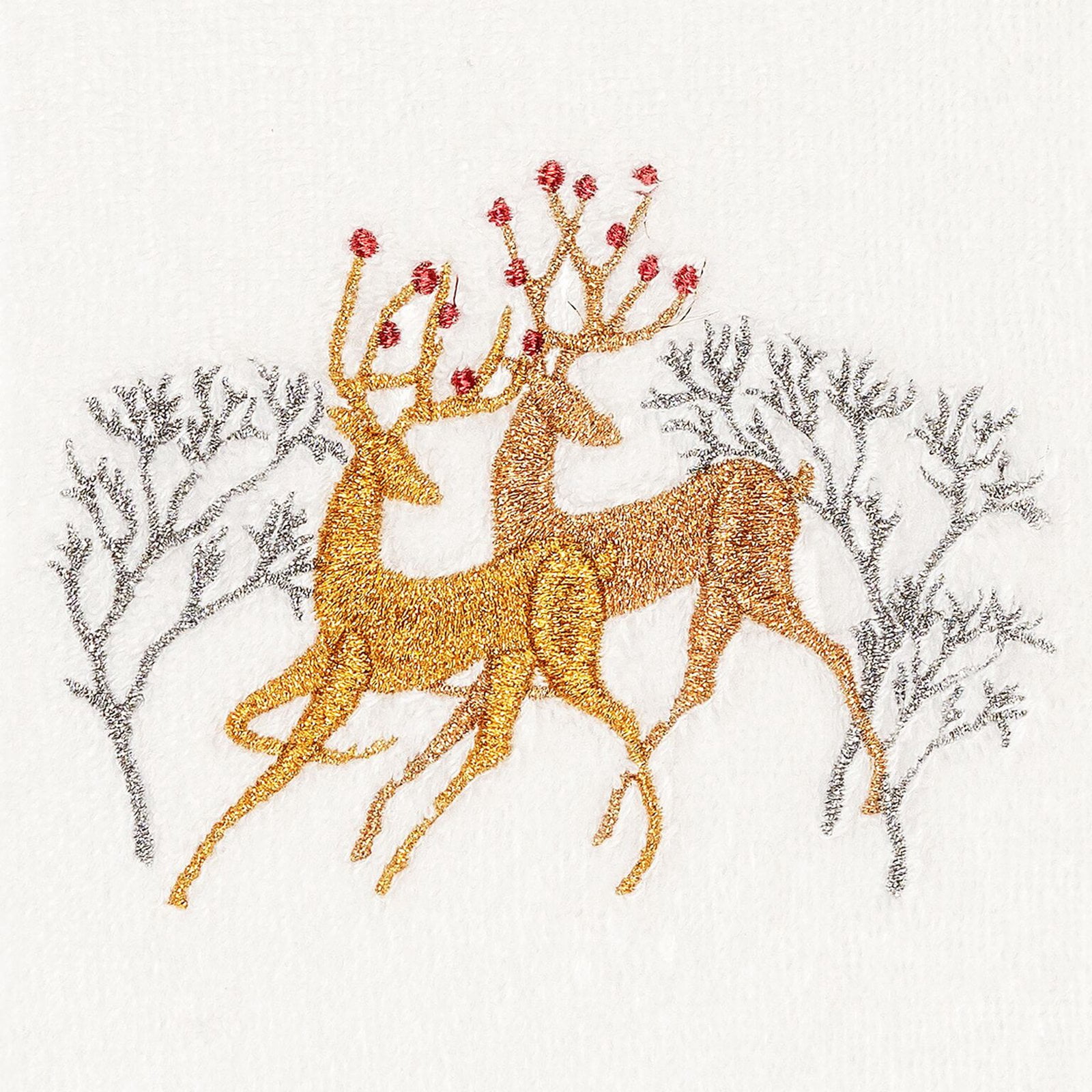 Linum Home Textiles Christmas Deer Pair Embroidered Turkish Cotton Hand Towel - Set of 2