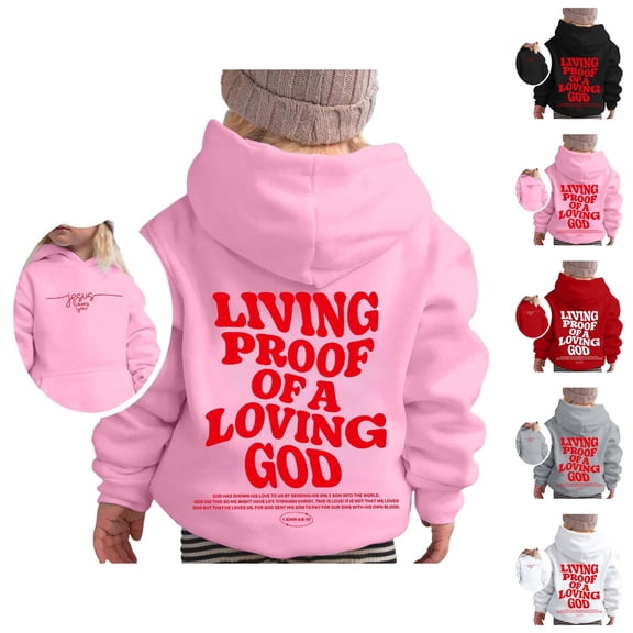 Christian Hoodies for Girl Jesus Long Sleeve Bible Verse Graphic Hooded Sweatshirt with Pockets Kids Pullover Top