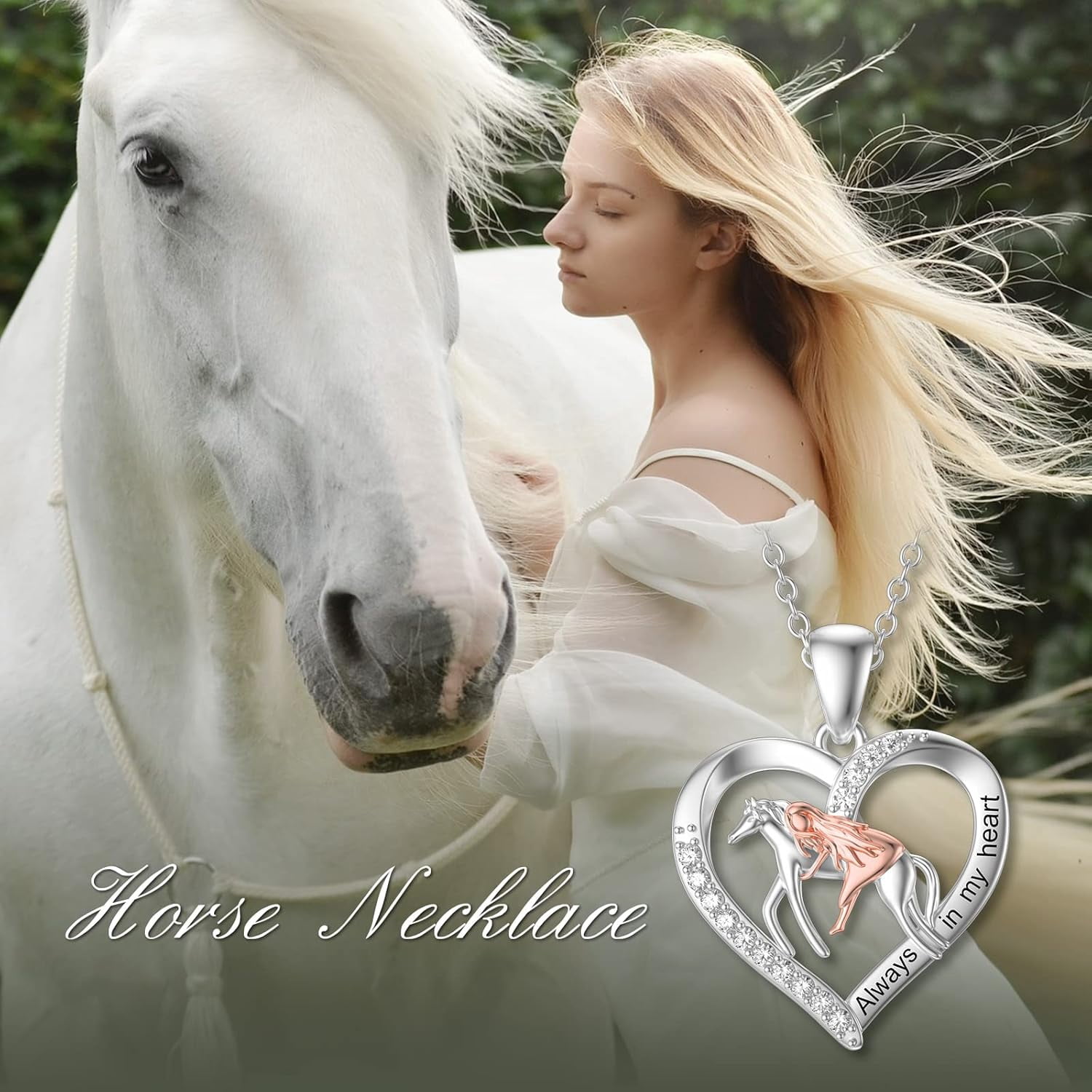 SOULMEET Horse Pendant Necklace Sterling Silver for Women Equestrian Pendant Embrace Horse Jewelry