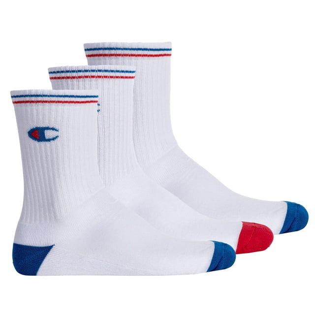 Calcetines unisex Champion, 3 pares - Calcetines de tripulación, logotipo, raya Blanco EU 35-38