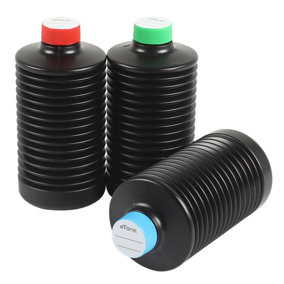 eTone 3 Pack Collapsiable Chemical Storage Bottles Foldable Lab Darkroom Film Developer Liquid Reuseable Reagent Container Plastic Squeeze Bottle, 33.8 oz Black