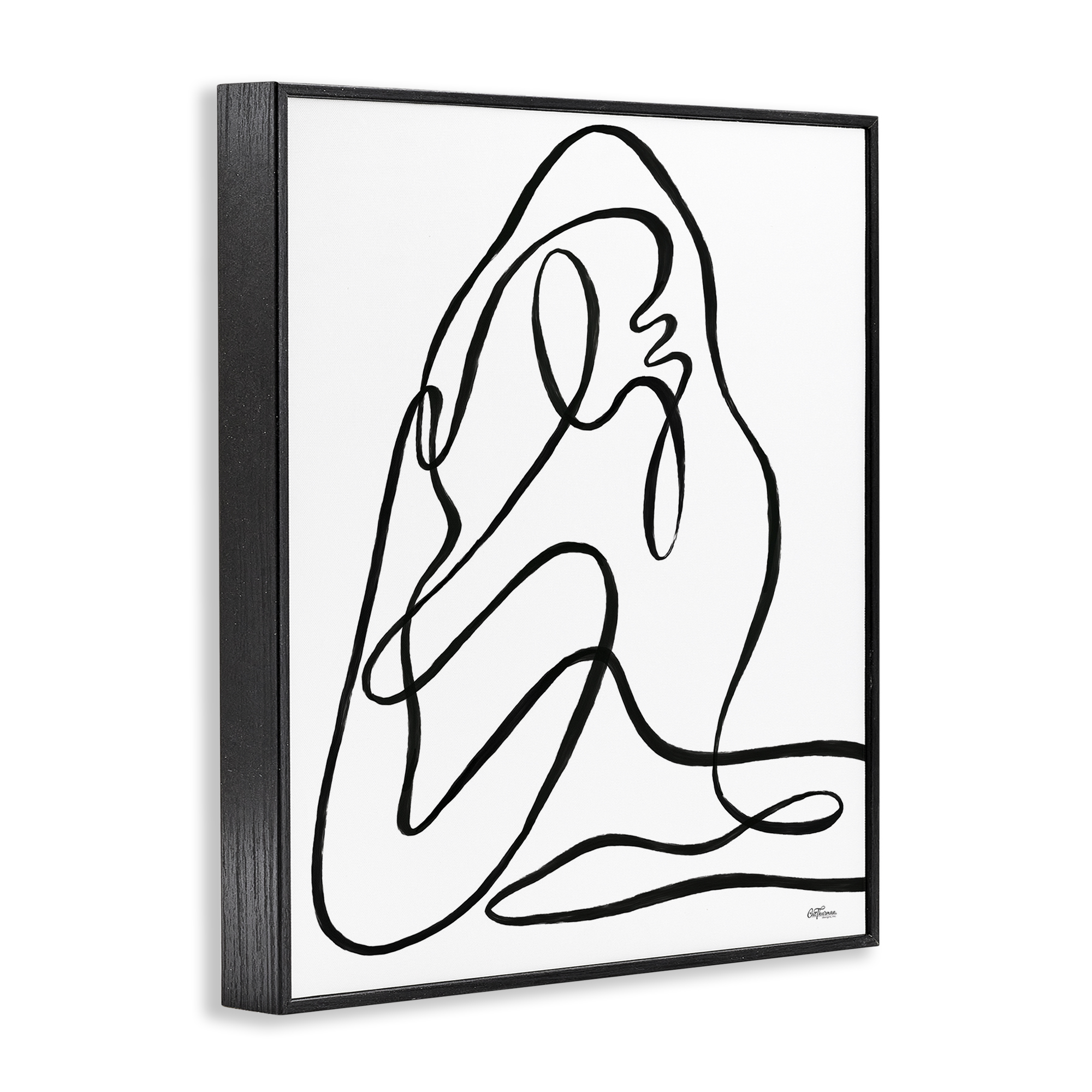 Stupell Industries Continuous Line Doodle Abstract Painting Black Framed Art Print Wall Art, 24 x 30
