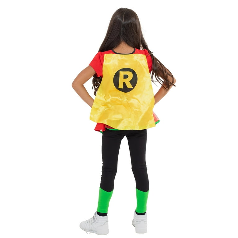 DC Comics Robin Big Girls Cosplay T-Shirt Dress Leggings and Cape 3 Piece  Black / Red 14-16