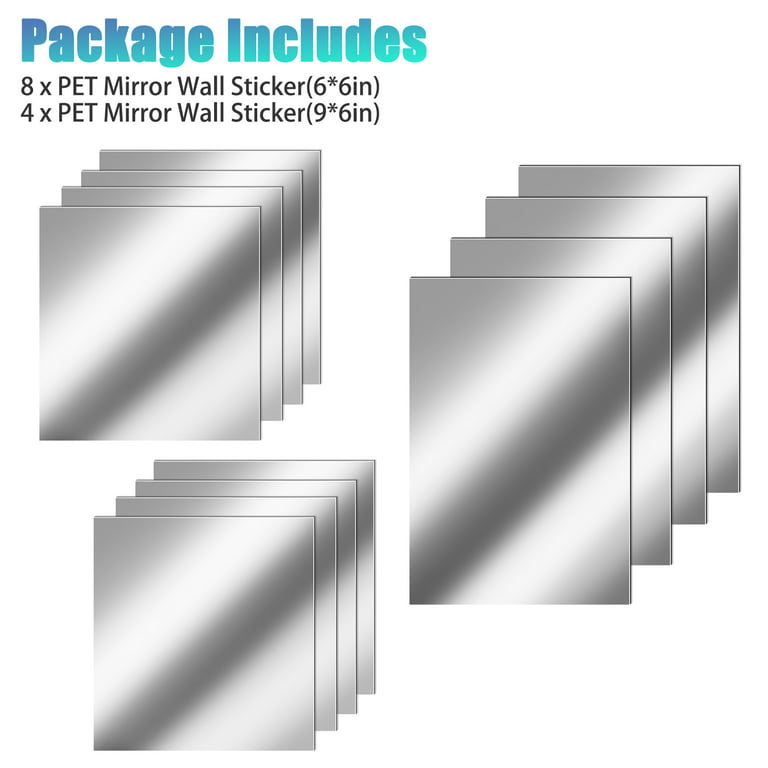 40 Pieces Flexible Mirror Sheets 6 x 9 Inch, 6 x 6 Inch Self Adhesive  Mirror Tiles Non Glass Mirror Stickers Shatterproof Soft Mirror Wall  Sticker