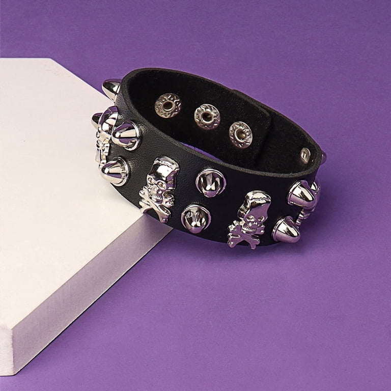 DIEZI Black PU Leather Cuff Wristband Bracelet Goth Gothic Punk