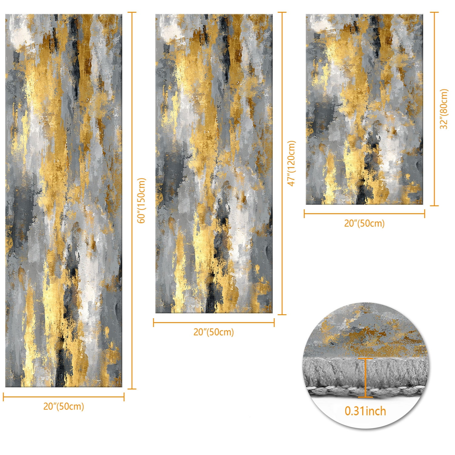 3 Piece Kitchen Rug Set, Non-Slip And Washable, Abstract Pattern Kitchen Hallway Rug, Soft And Comfortable, Suitable For Sinks, Floors, Entrances, Hallways and Bathrooms