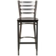 thumbnail image 3 of BizChair 2 Pack Silver Antique Finish with Clear Coat Ladder Back Metal Restaurant Barstool - Walnut Wood Seat, 3 of 7
