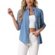 thumbnail image 1 of Camisa de mezclilla INSPIRE CHIC para mujer con mangas abullonadas 3/4, cuello y botones, talla XL, color azul, 1 of 6