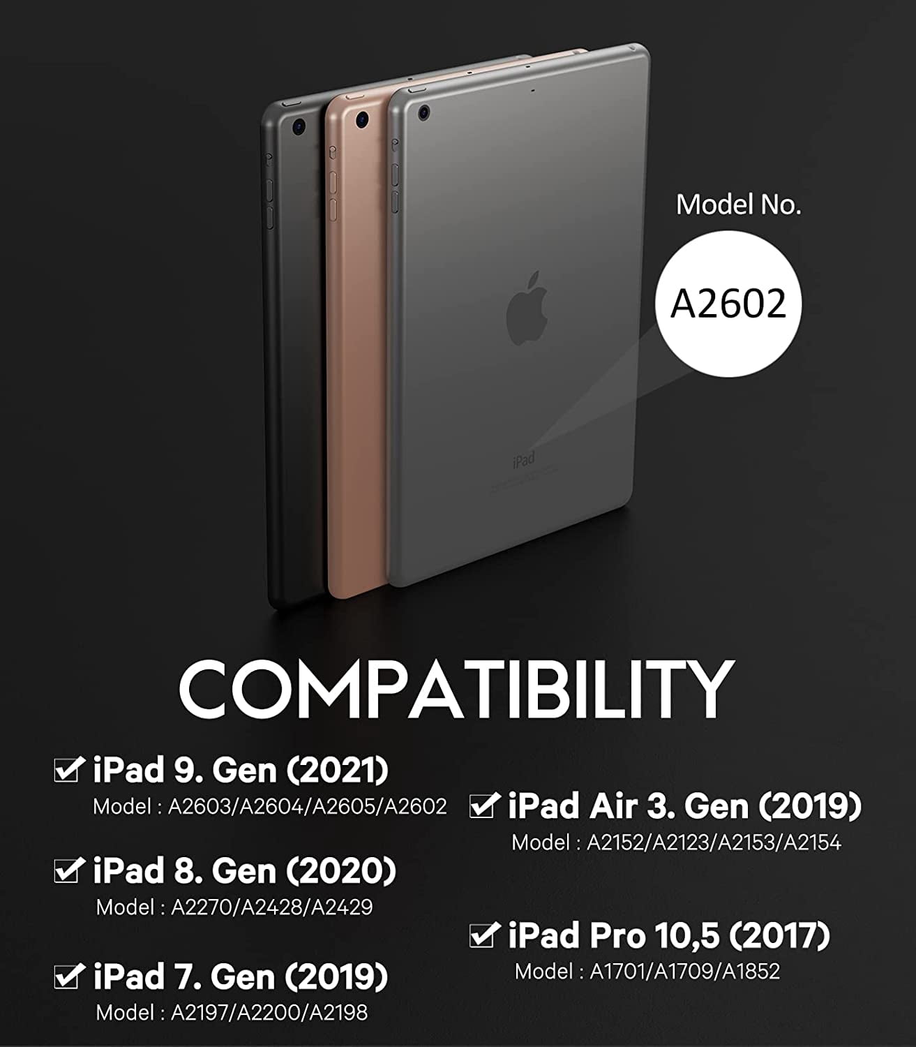CHESONA Keyboard Case Compatible with iPad 10.2" 9th 8th 7th Generation, 7-Color Backlit, Smart Touchpad, 2 Bluetooth Channels, Rose Gold