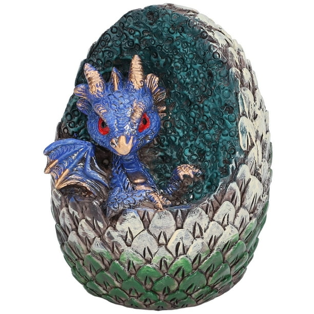 Figuras de animales de jardín con forma de huevo de dragón de resina, interesantes, decorativas, bonitas y vívidas, para sala de estar, dragón azul