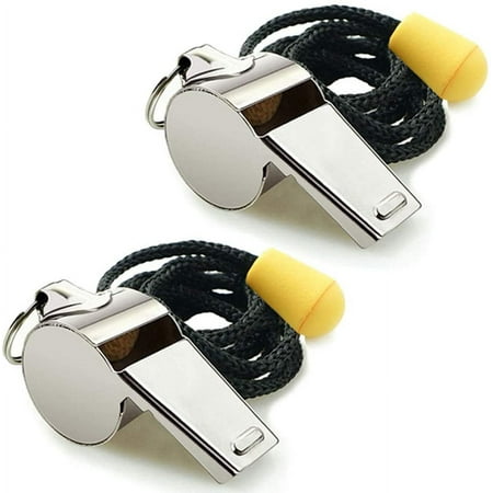 Whistle, 2 Pack Stainless Steel Sports Whistles with Lanyard, Loud Crisp Sound Whistles Great for Coaches, Referees, and Officials