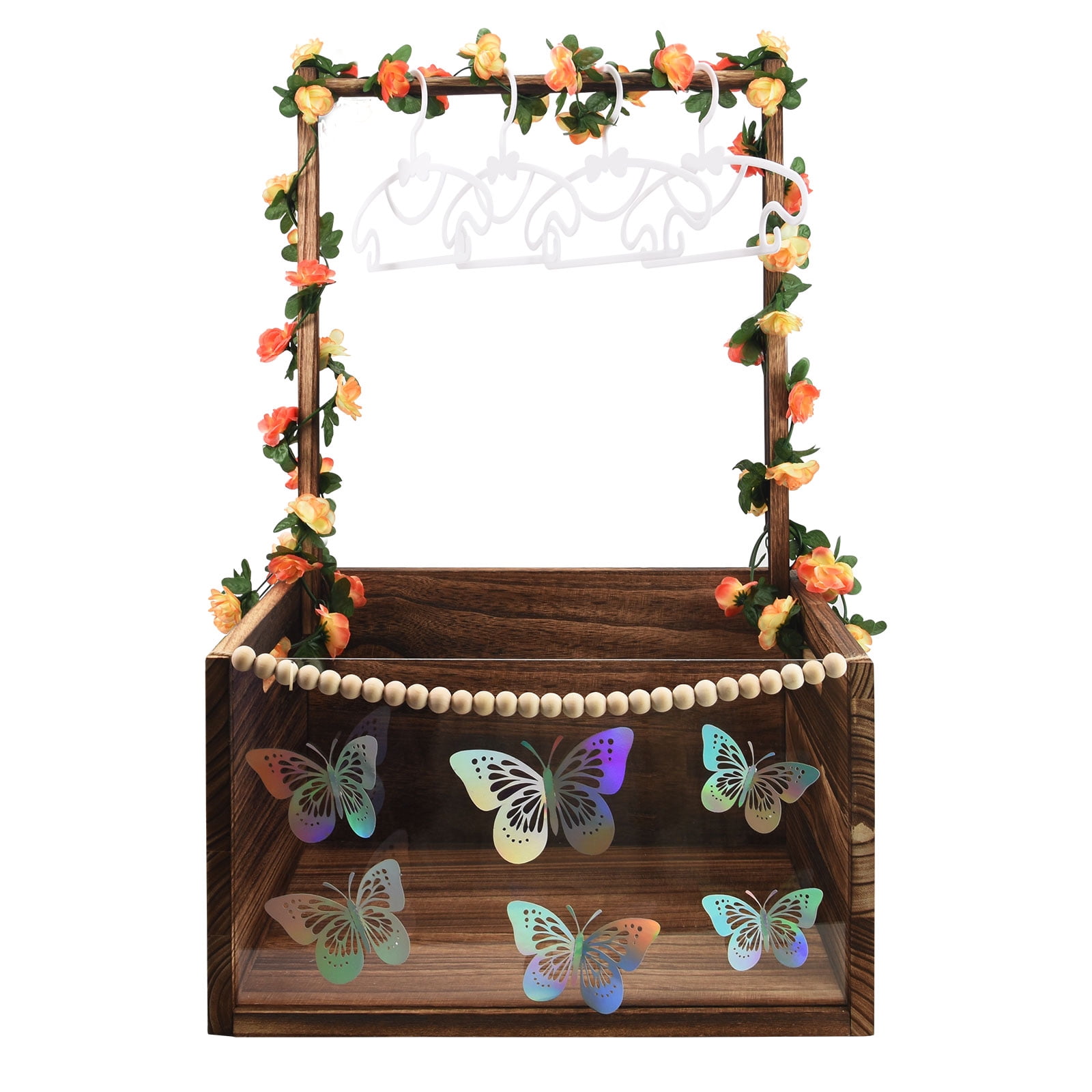 Baby Shower Crate Closet with Handle, Multifunctional Wooden & Acrylic Visible Storage Box, Newborn Toy Basket for Boys Girls, Pregnancy Gift for New Moms (Brown)