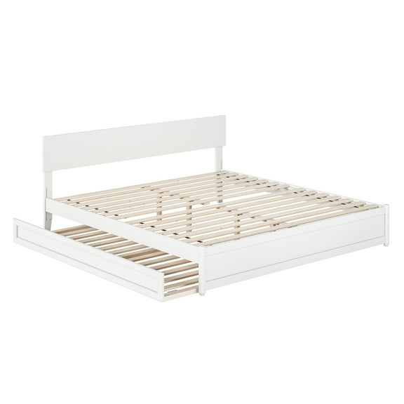 Wesley King Wood Platform Bed with Panel Footboard and Twin XL Trundle in White