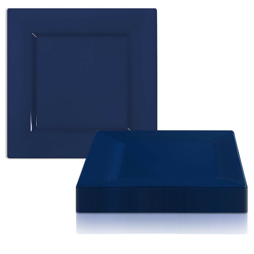 Smarty 9.5" Blue Square Disposable Plastic Dinner Plates 120ct