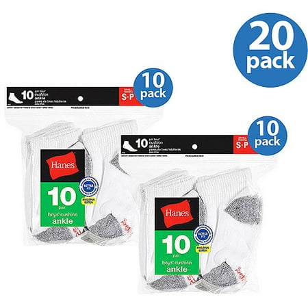 Hanes Boys; Ankle Socks, 20 Pairs