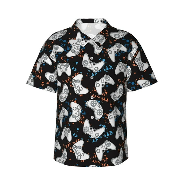 Balery Cool Gamepad Camisas hawaianas de manga corta para hombre, camisas playeras de corte holgado, camisas de vacaciones con botones,Medium