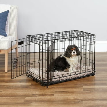 Double Door Metal Dog Crate, Includes Leak-Proof Pan, Floor Protecting Feet, Divider Panel; 30-inch, Black
