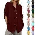 thumbnail image 6 of Breezora Womens Long Sleeve Linen Shirt Button Down Collared Blouse Relaxed Fit Breathable Comfortable Work Casual Wear XXL Size Wine, 6 of 8