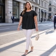 thumbnail image 4 of GRACE & GRANDEUR Blusas de Talla Grande para Mujeres con Textura Plisada y Volantes, Manga Corta, Cuello Redondo, Tops Casuales 4X Negro, 4 of 7