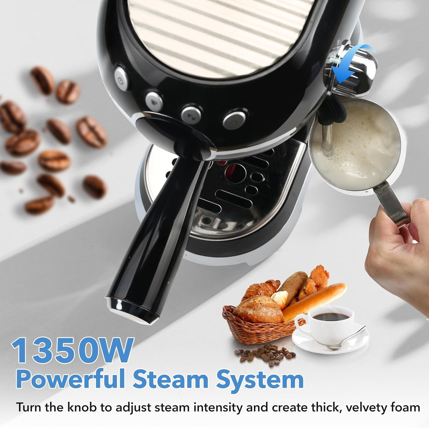 HBN Espresso Machine, 20 Bar Professional Espresso Maker with Milk Frother Steam Wand, Compact Coffee Machine with 27oz Removable Water Tank for Cappuccino, Latte, Americano