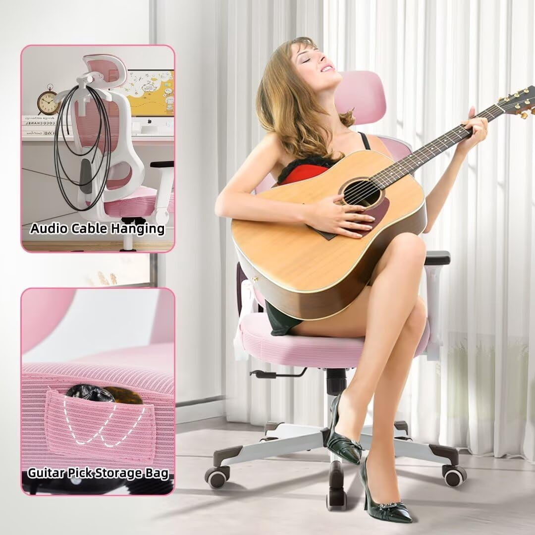 Frelaxbone Adult Mesh High Back Indoor Residential Adjustable Armrest Office Chairs, Caster,  Pink