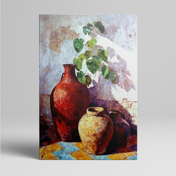 1pc Rustic Terracotta Vases with Green Foliage Framed Decor room hanging Wall Picture Decor for Home Gifts, living room, bathroom, bedroom, kitchen wall art decor canvas wall art