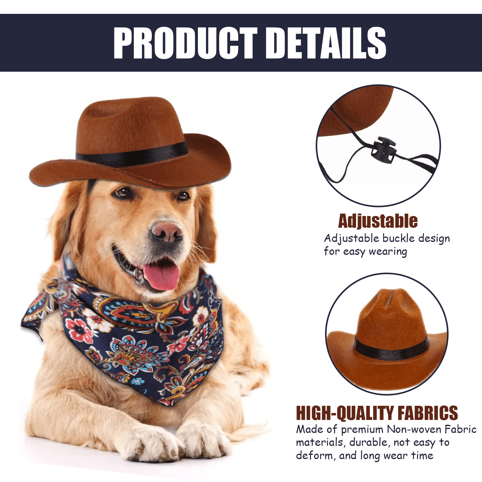 Set Accessori Cowboy Per Cani E Gatti | Cappello In Feltro E Bandana Paisley, Regolabile Per Tutte Le Taglie